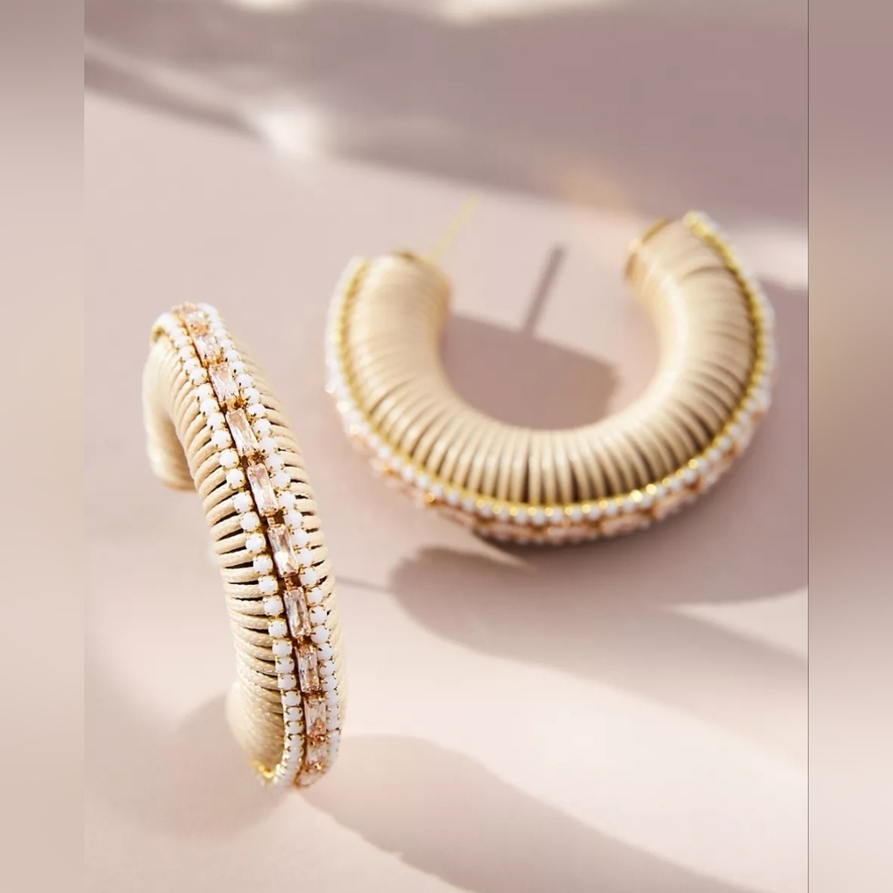 Anthropologie, Wrapped Sequin Hoop, Earrings, Cream and Gold, NWOT!